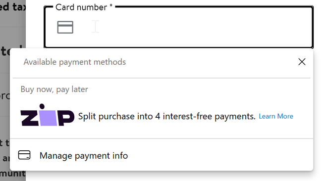 O método de pagamento do tipo "Compre agora, pague depois" é tipo cartão de crédito, mas nem todo mundo quer uma integração dessas no navegador (Imagem: Divulgação/Microsoft)