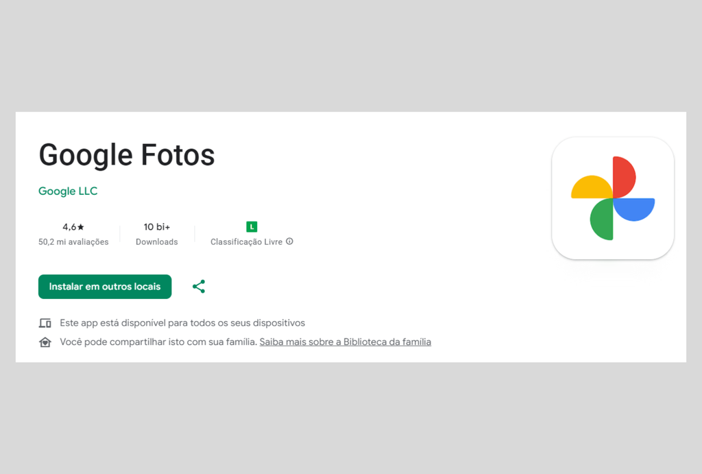 Google Fotos já foi baixado mais de 10 bilhões de vezes na Play Store (Imagem: Captura de tela/André Magalhães/Captura de tela)