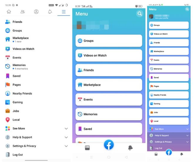Facebook testa nova interface para o menu da versão mobile