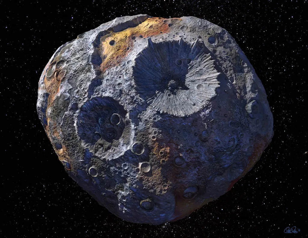 Representação do asteroide 16 Psyche, o alvo da missão (Imagem: Reprodução/NASA)
