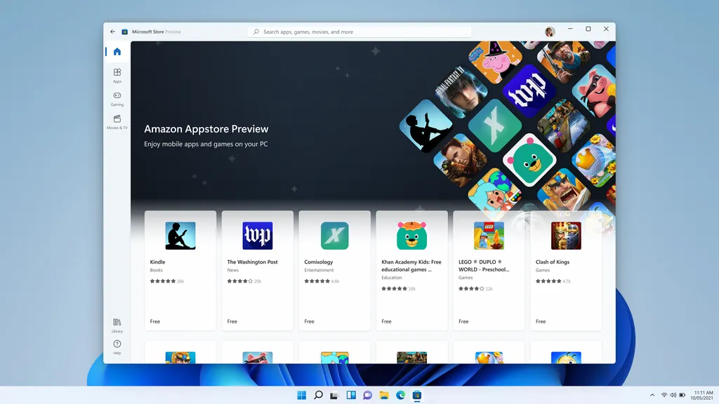 O apps do Android 13 no Windows devem ser baixados na Amazon Appstore (Imagem: Reprodução/Microsoft)
