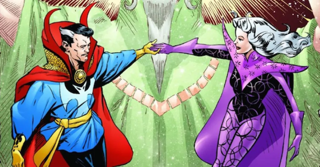 Nos quadrinhos, a feiticeira já fisgou o coração do herói. Será que vamos ver isso se repetir no MCU? (Imagem: Reprodução/Marvel Comics)