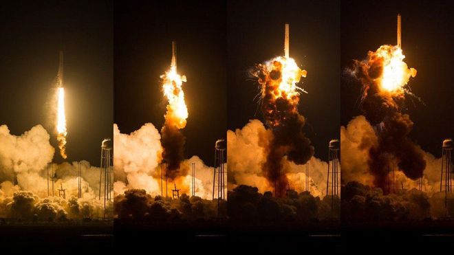 Lançamento de um foguete Antares em 2014 mostra uma explosão destruidora, o que é sempre um risco quando se pensa em lançamentos espaciais, independente da taxa de sucesso da agência espacial ou da empresa responsável pela empreitada (Foto: NASA)