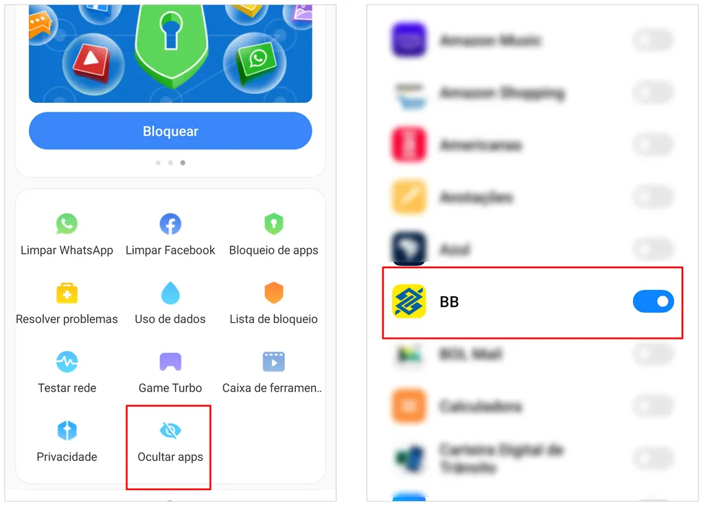 Celulares da Xiaomi também possuem recurso para esconder aplicativo de banco (Captura de tela: André Magalhães)