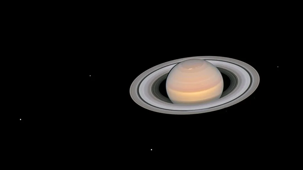 Saturno e algumas de suas luas (Imagem: Reprodução/NASA, ESA, A. Simon (GSFC)OPAL Team, J. DePasquale)