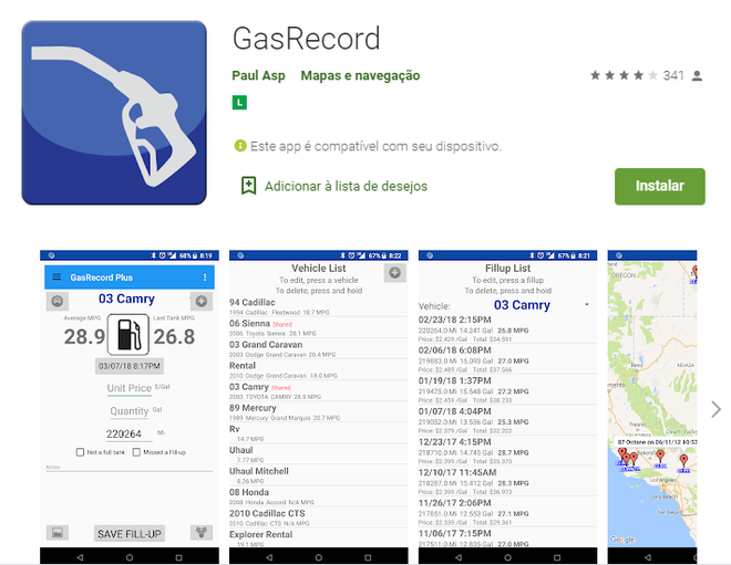 GasRecord  é uma opção mais completa / Captura de tela: Ariane Velasco
