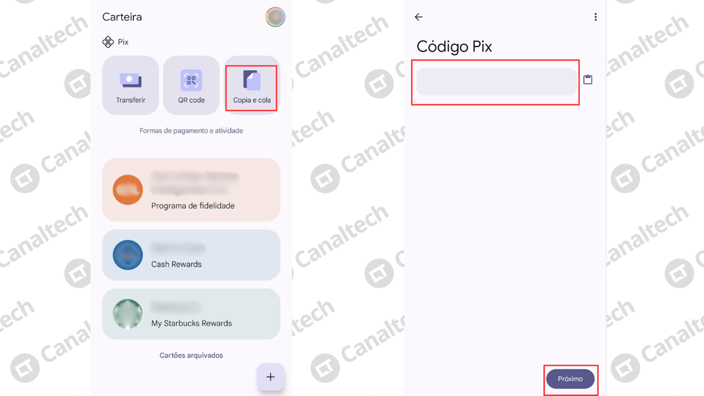 Passo a passo para usar o Pix Copia e Cola na Carteira do Google (Imagem: Captura de tela/Bruno De Blasi/Canaltech)