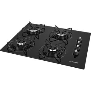 PARCELADO | Cooktop a Gás 4 Bocas Mondial Preto/Inox Bivolt - CTG-01