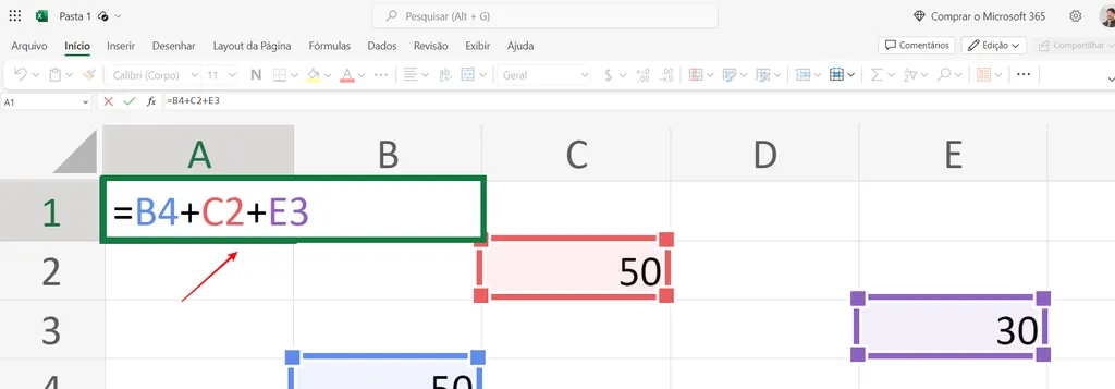 Você pode somar no Excel selecionando várias células ao mesmo tempo (Imagem: Captura de tela/Fabrício Calixto/Canaltech)