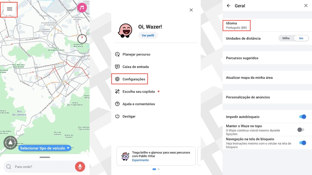 Como deixar o Waze em português (Imagem: Captura de tela/Bruno De Blasi/Canaltech)