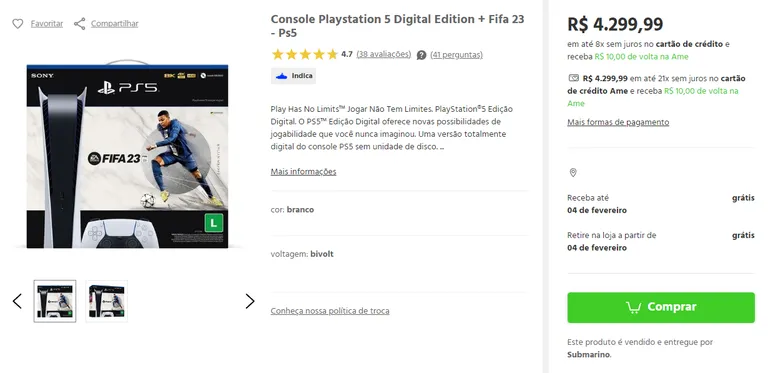 Console Playstation 5 Digital Edition + Fifa 23 - Ps5 - Canaltech Ofertas