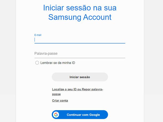 Acesse o site do Samsung Cloud e faça o login com a sua conta Samsung (Captura de tela: Matheus Bigogno)