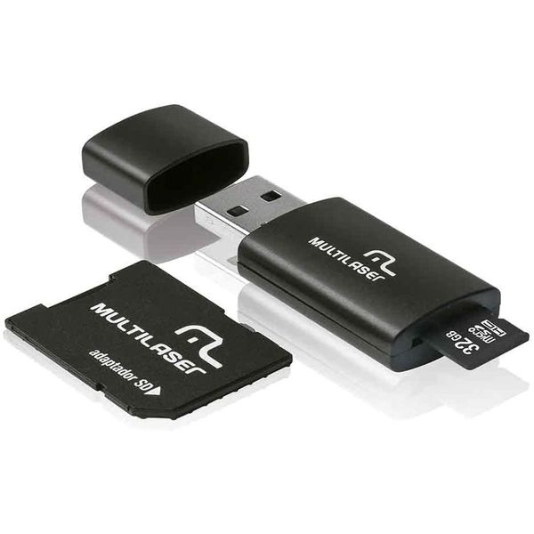 Adaptador 3 em 1 SD + Pendrive +Cartão De Memória Classe 10 32GB Preto Multilaser - MC113