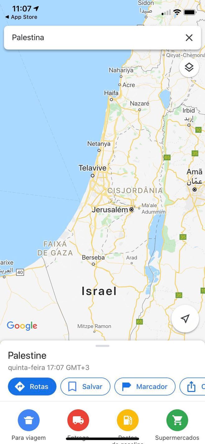 Google Maps não assinala territórios como Palestina (Imagem: Google Maps)
