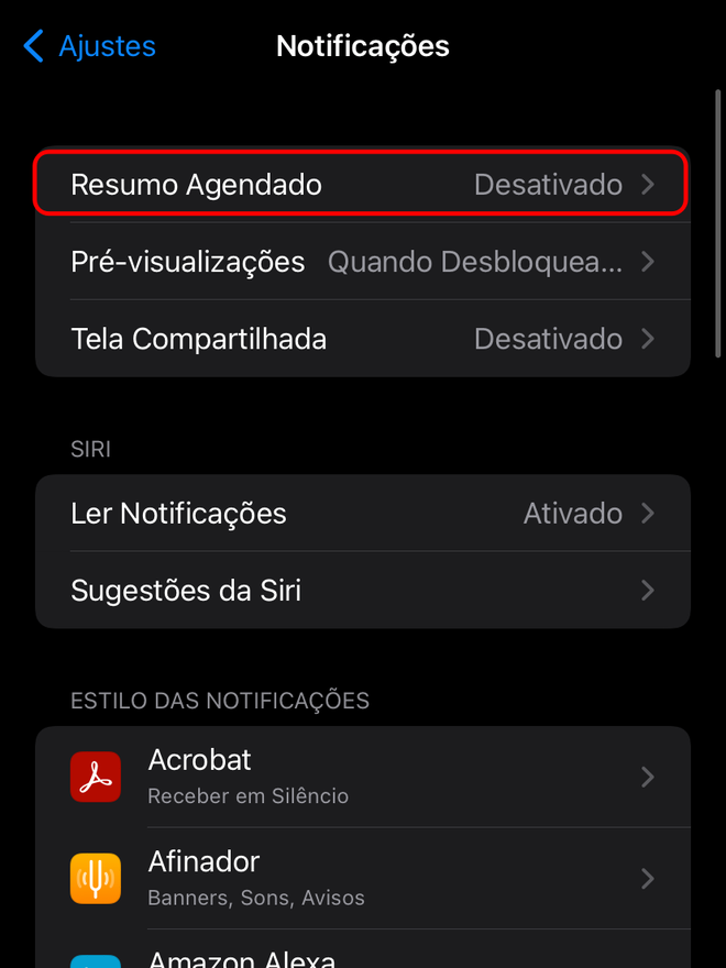 Entre na seção de Resumo Agendado para ativar o recurso - Captura de tela: Thiago Furquim (Canaltech)