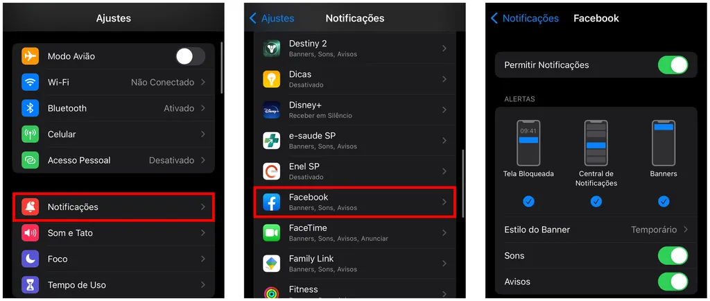 Usuários de iPhone podem desativar notificações do app do Facebook no iOS (Captura de tela: Caio Carvalho)