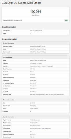 RTX 5060 mobile Geekbench