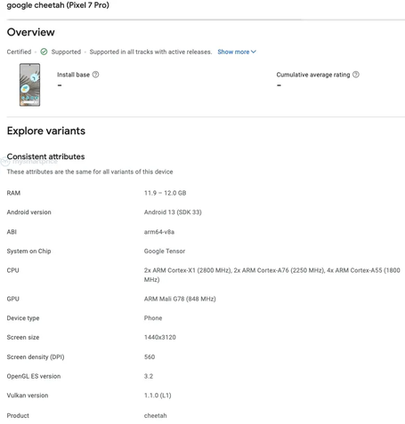 Pixel 7 Google Play Console