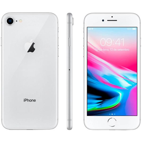iPhone 8 Apple com iOS 11, Câmera de 12 MP, Resistente à Água, Wi-Fi, 4G LTE e NFC, 64GB, Prateado, Tela HD de 4,7" [NO BOLETO]