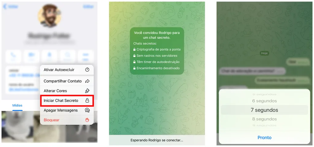 Você pode iniciar conversas criptografadas no Telegram (Captura de tela: Canaltech/Felipe Freitas)