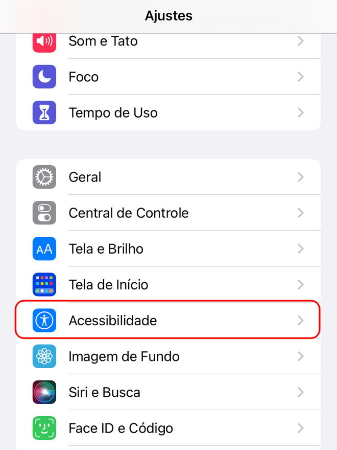Entre nas opções de Acessibilidade no iPhone - Captura de tela: Thiago Furquim (Canaltech)