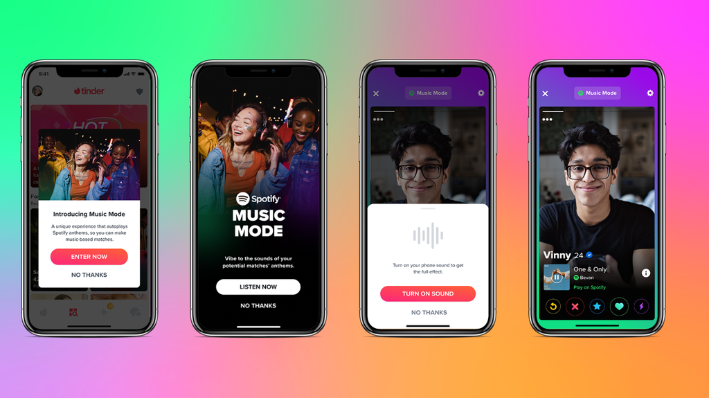 Tinder e Spotify se uniram para lançar o Music Mode para ajudar no match (Imagem: Reprodução/Tinder)