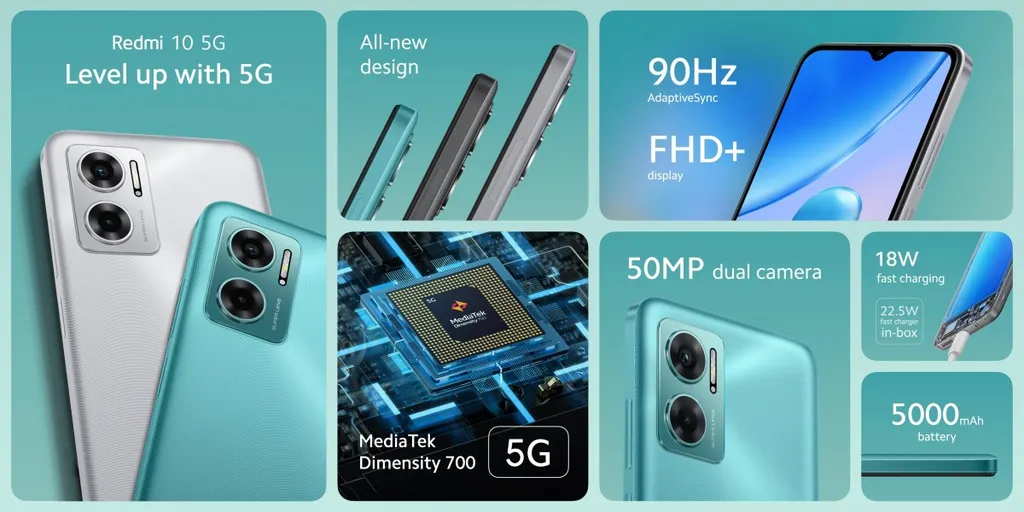 Redmi 10 5G é modelo mais básico, mas traz visual diferenciado do restante da linha (Imagem: Divulgação/Xiaomi)