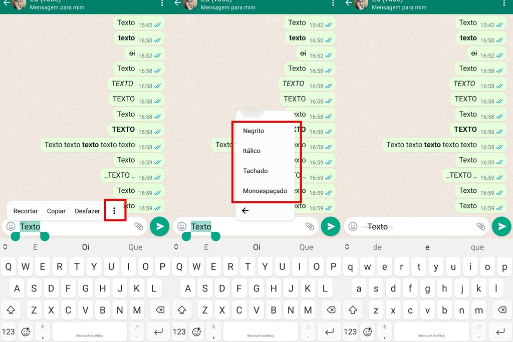 Opção para formatar texto no WhatsApp para Android (Imagem: Captura de tela/Guilherme Haas/Canaltech)