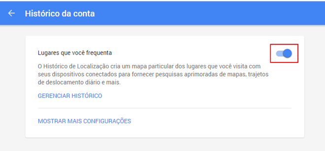 Histórico de localização Histórico de localização