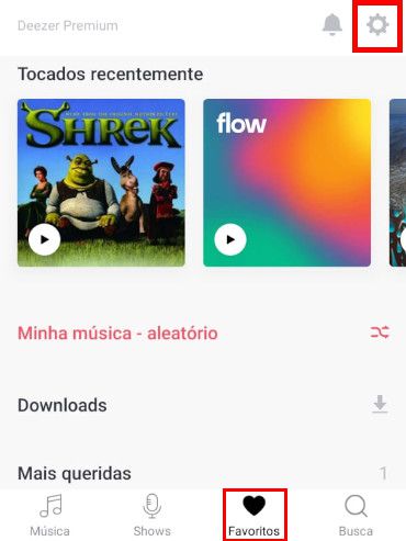 Abra a aba "Favoritos" e clique no ícone de "Engrenagem" (Captura de tela: Matheus Bigogno)