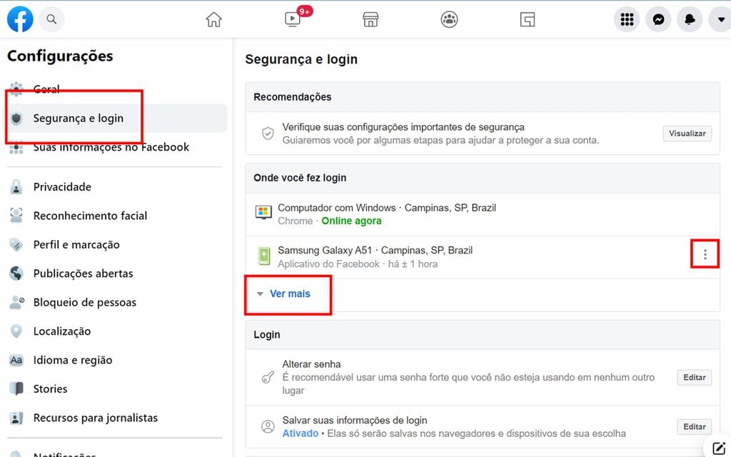 Como verificar meu login no Facebook em outros dispositivos