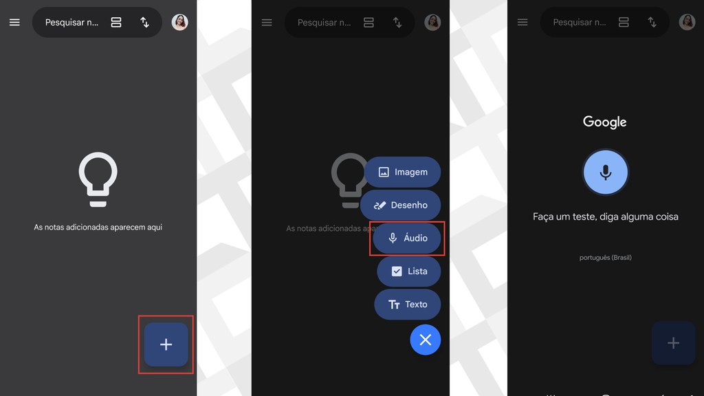 Passos para transcrever áudio com o Google Keep