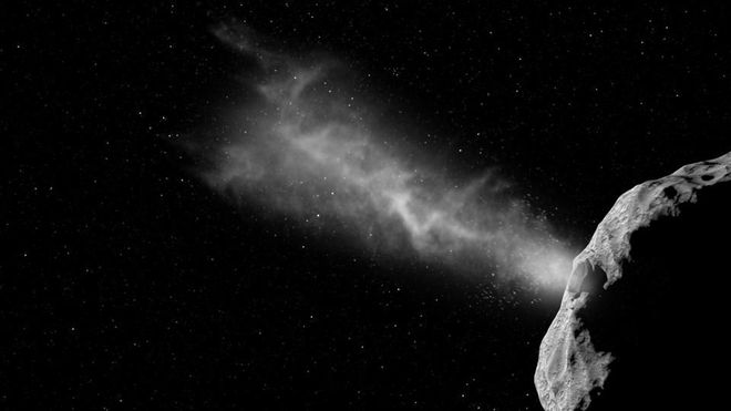A maioria dos asteroides em nosso Sistema Solar têm compostos voláteis em seu interior e às vezes desenvolvem caudas quando se aproximam do Sol (Imagem: Reprodução/ESA/SCIENCEOFFICE.ORG)