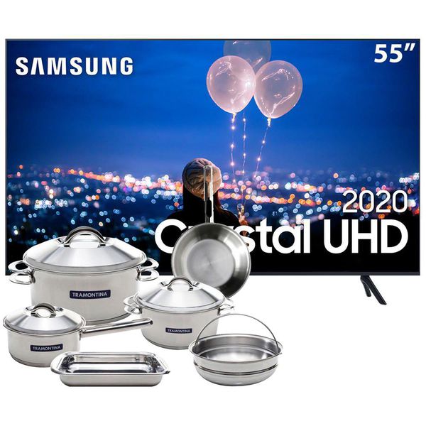 Smart TV LED 55" UHD 4K Samsung 55TU8000 + Conjunto de Panelas 6 Peças Tramontina Solar