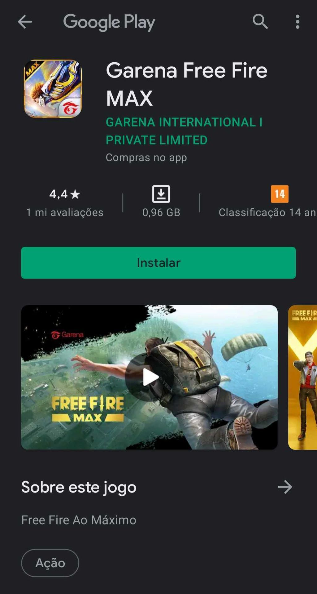 Usuários de Android devem ver uma tela parecida com esta na hora de baixar o Free Fire MAX (Captura de tela: Bruna Penilhas/Canaltech)