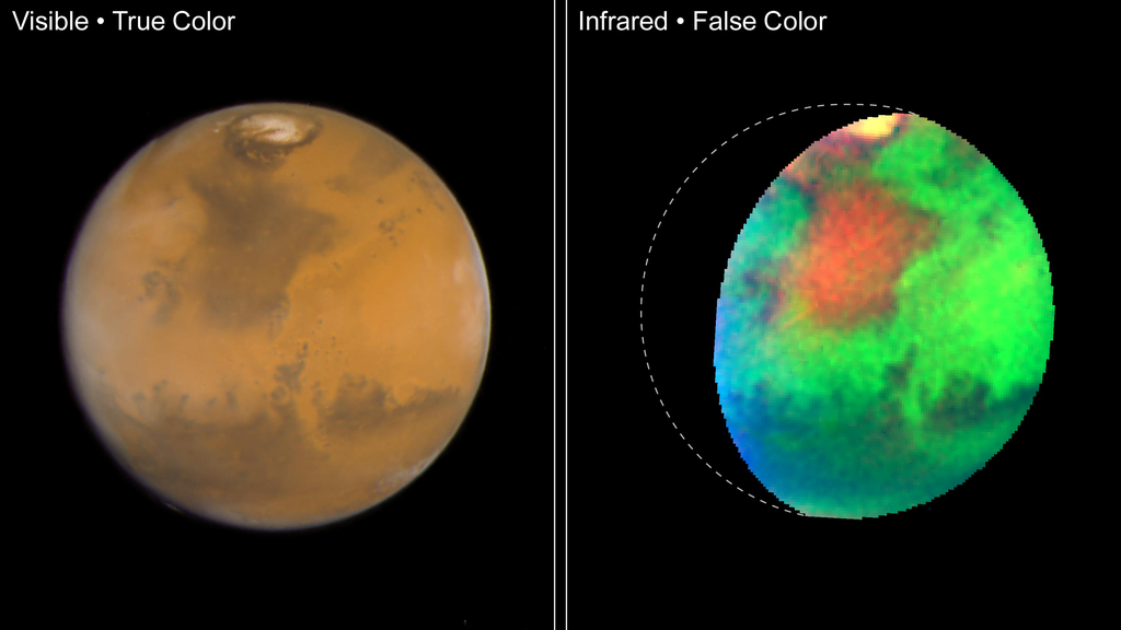 Marte pela luz visível e luz infravermelha