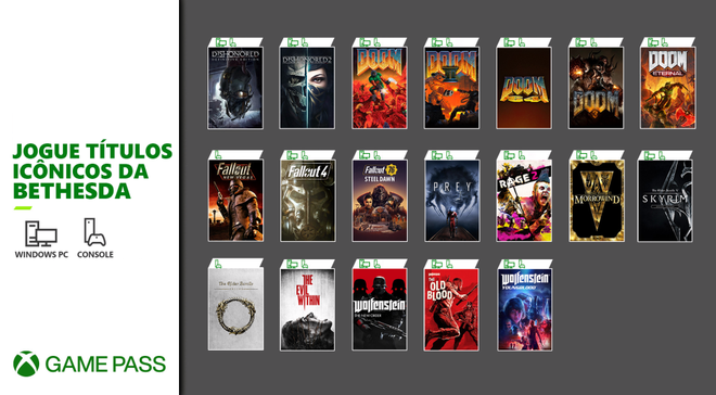 Xbox Game Pass ganha 19 jogos da Bethesda, incluindo as franquias Doom e Fallout