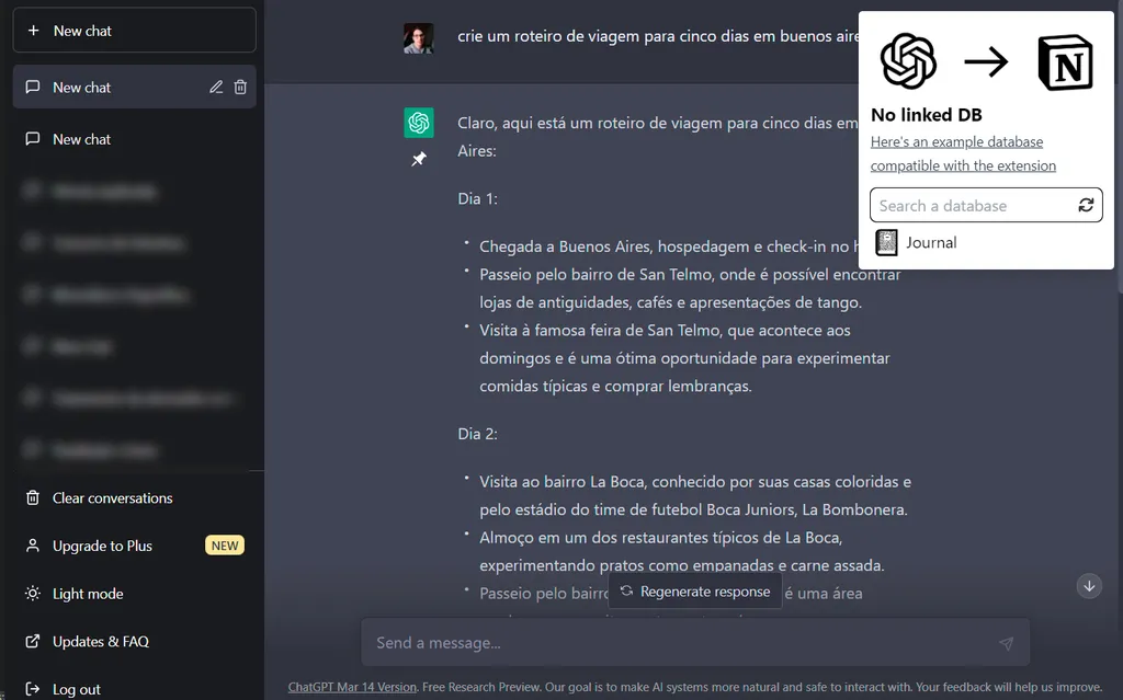 Envie respostas do chat para o Notion (Imagem: Captura de tela/André Magalhães/Canaltech)