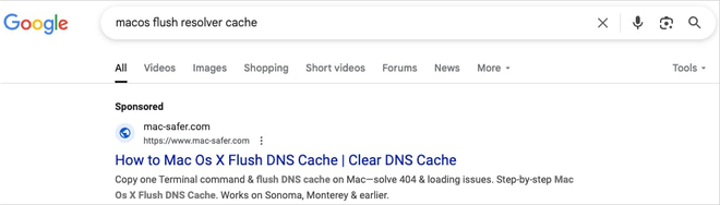 Buscas como a da imagem geram resultados com publicidade maliciosa, também mostrada acima (Imagem: CrowdStrike)