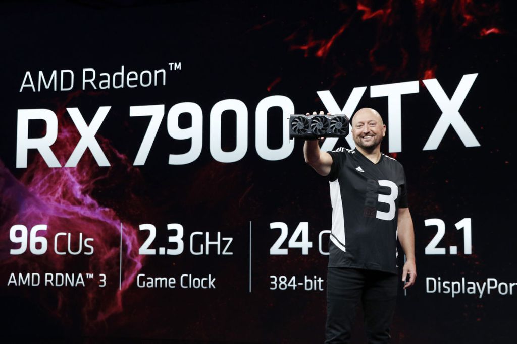 Imagem do lançamento da Radeon RX 7900 XTX, modelo mais potente da AMD. (Imagem: Divulgação/AMD)