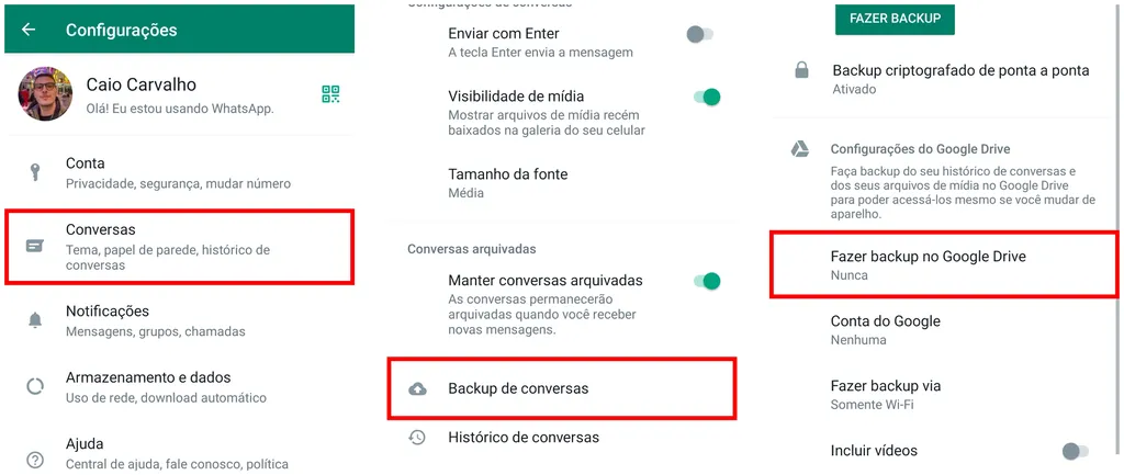 Como desativar backup do WhatsApp no Android: acesse as configurações do mensageiro (Captura de tela: Caio Carvalho)