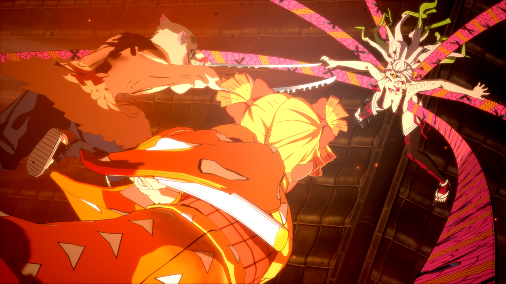 Inosuke e Zenitsu enfretando Lua Superior Seis