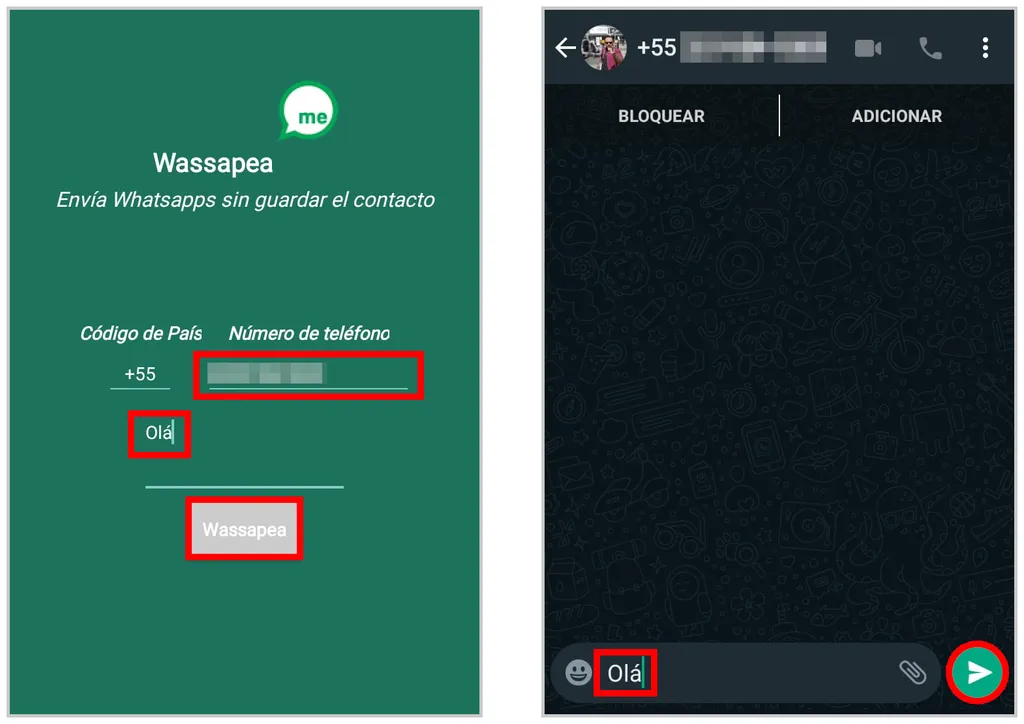 Use o app Wassapeame para enviar mensagens para contatos que não estão salvos na sua agenda (Captura de tela: Matheus Bigogno)