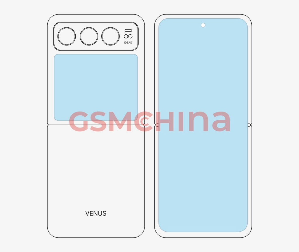 Suposto design do Xiaomi Mix Flip detalha grande tela externa e câmera tripla traseira (Imagem: Reprodução/GSMChina)