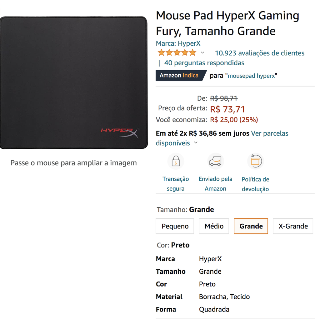 Mouse Pad HyperX Gaming Fury, Tamanho Grande Canaltech Ofertas