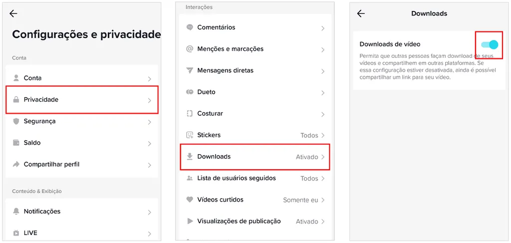 É possível desativar os downloads no TikTok (Imagem: Captura de tela/André Magalhães/Canaltech)