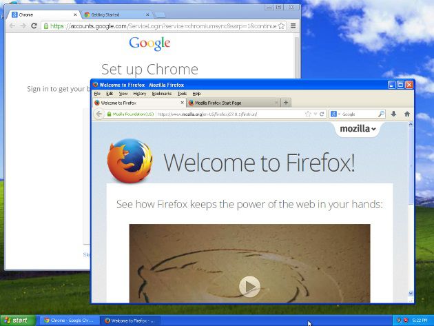 Chrome e Firefox no Windows XP