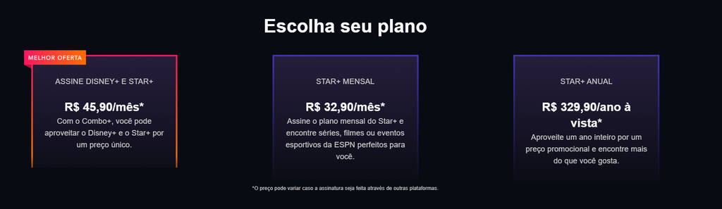 Há três alternativas para o consumidor assinar o Star+ (Captura de tela: Durval Ramos / Canaltech)