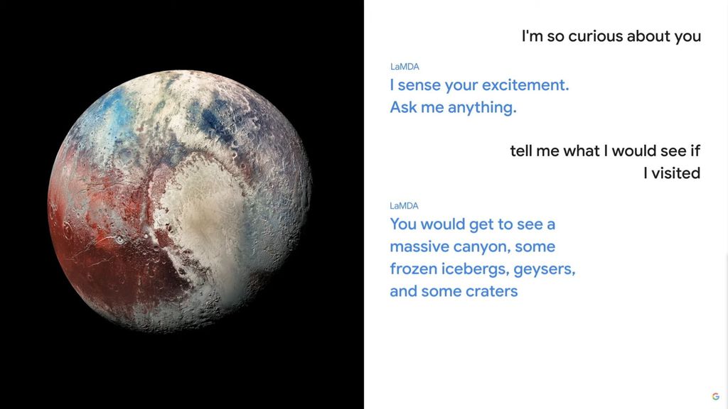 No papel de Plutão, o LaMDA conseguiu até expressar sentimentos e bom humor (Imagem: Reprodução/Google)