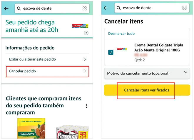 É possível cancelar um pedido na Amazon desde que ele ainda não tenha saído para entrega (Imagem: Captura de tela/André Magalhães/Canaltech)